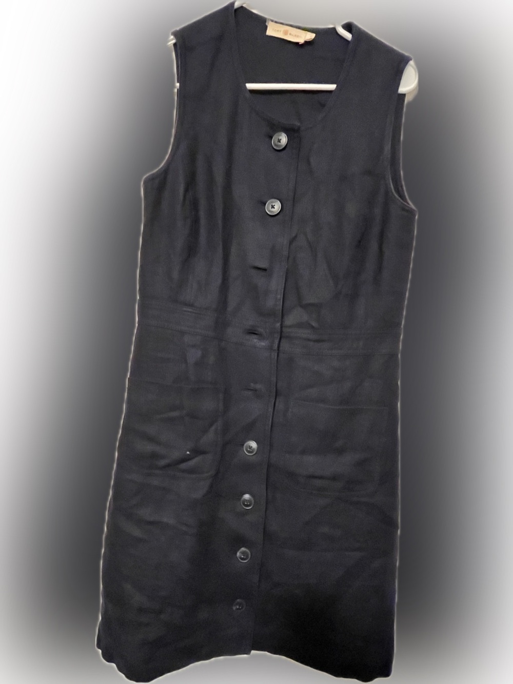 Tory Burch linen dress Classic Black Button-Front Sleeveless Coat - Picture 5 of 5